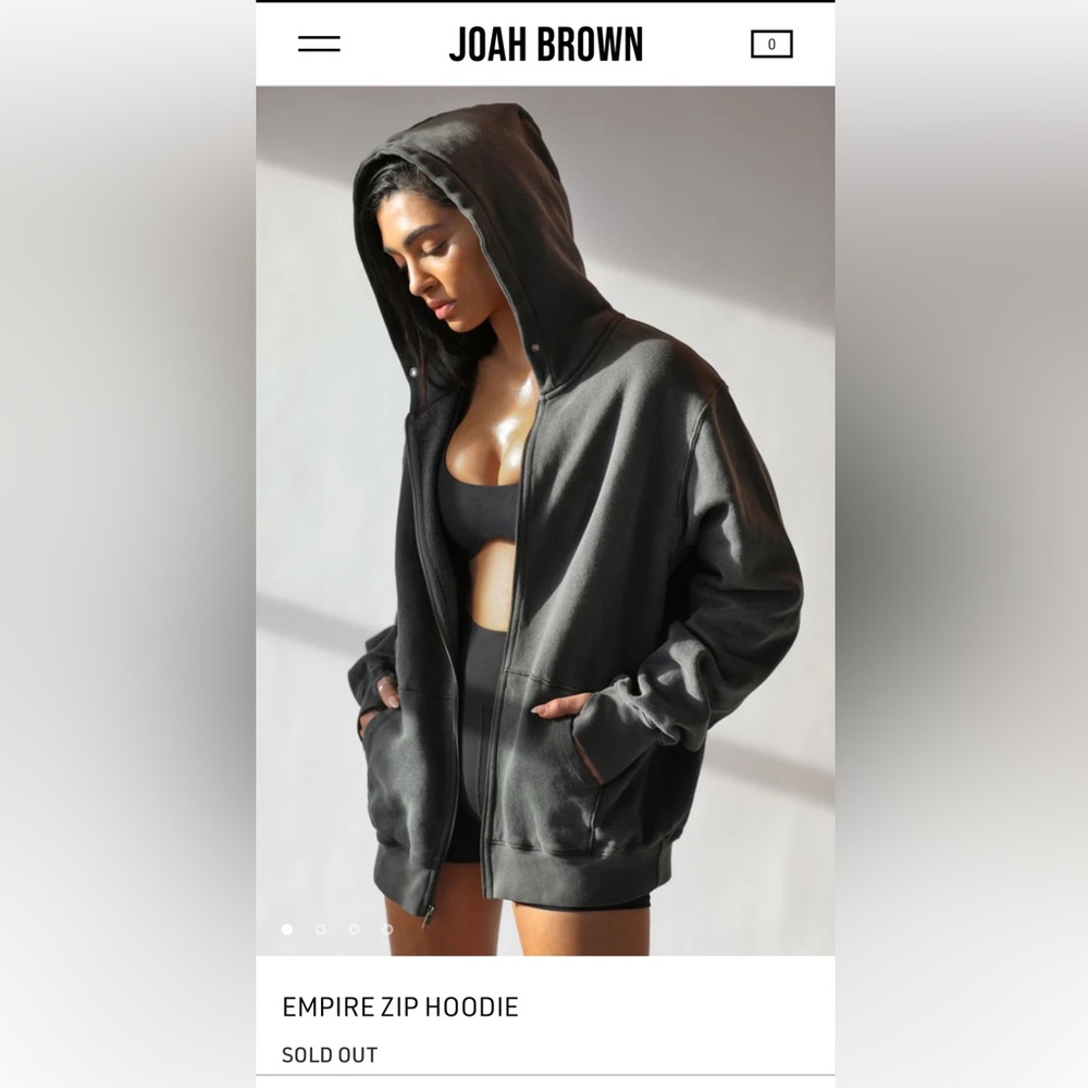 Brand new without tags, never worn Joah Brown Empire Zip Hoodie. Washed black.